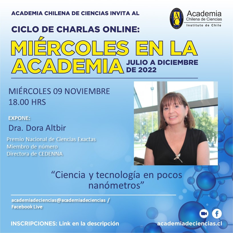 Cedenna: Nanociencia y Nanotecnología para Chile (@cedenna) on Twitter photo ¡Atención! Mañana en “Miércoles en la Academia”, la Academia Chilena de Ciencias realizará el Webinar "Ciencia y tecnología en pocos nanómetros”, que será dado por la Dra. Dora Altbir, Premio Nacional de Ciencias Exactas, Miembro de Número y directora de <a href="/CEDENNA/">Cedenna: Nanociencia y Nanotecnología para Chile</a> ¡Te esperamos! ¡Atención! Mañana en “Miércoles en la Academia”, la Academia Chilena de Ciencias realizará el Webinar "Ciencia y tecnología en pocos nanómetros”, que será dado por la Dra. Dora Altbir, Premio Nacional de Ciencias Exactas, Miembro de Número y directora de <a href="/CEDENNA/">Cedenna: Nanociencia y Nanotecnología para Chile</a> ¡Te esperamos!
