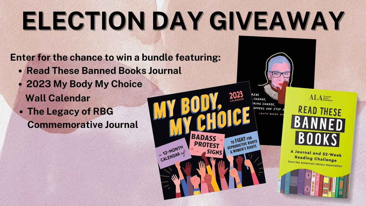 Election Day Surprise Giveaway!! Enter here: srcbks.com/3hs9HZC

Win a bundle of some of our favorite products to celebrate the causes you are most passionate about. 

#giveaway #electionday #mybodymychoice #bannedbooks #readbannedbooks #bookschangelives #RBG #vote
