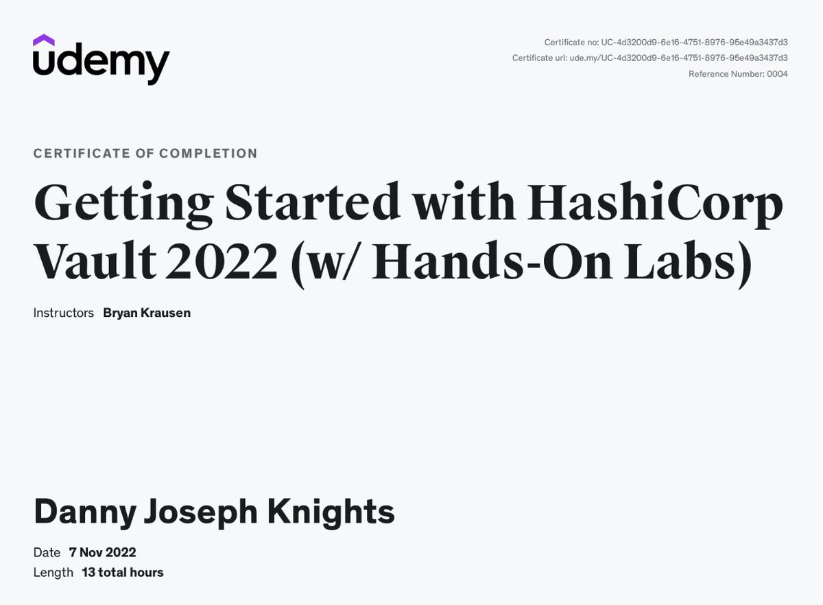 Another quality <a href="/btkrausen/">Bryan Krausen</a> course knocked out of the park! One more exam for the associate trifecta! #hashicorp #hashicorpvault