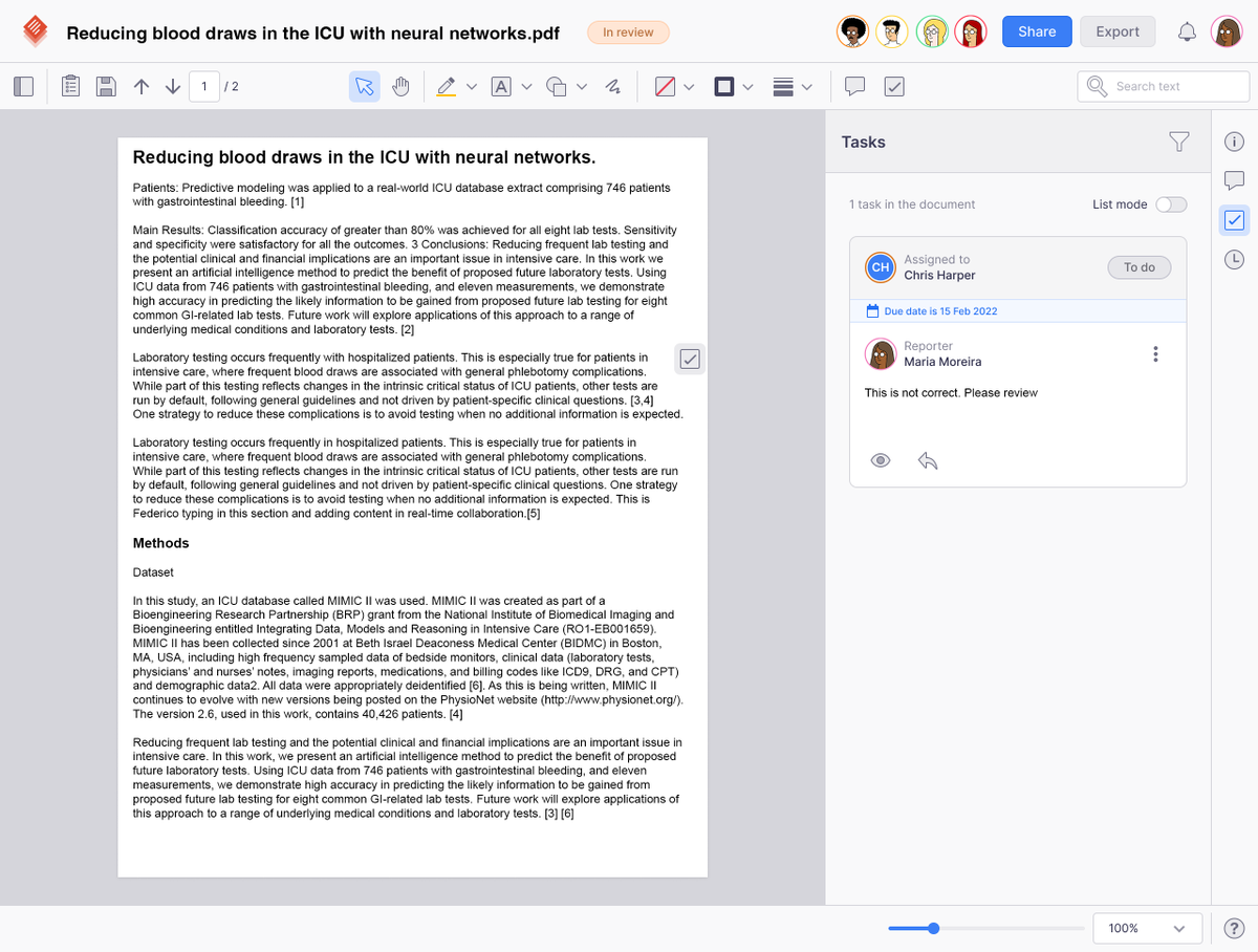 The new doDOC PDF Reviewer enables users to create tasks, assign them to other users, give them a deadline, and receive updates on their progress with in-app and email notifications. #review #saas #collaboration