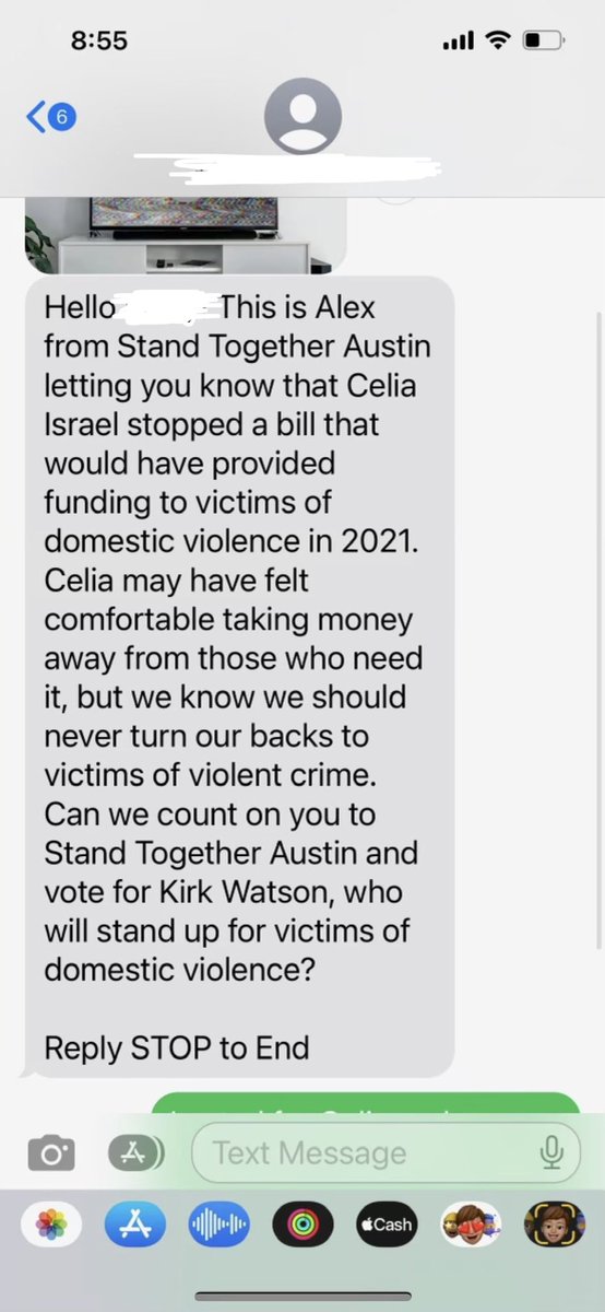 CeliaIsrael's tweet photo. I’ve spoken publicly multiple times about my personal experiences w/ domestic violence. So I take even greater offense that I’m now the target of last minute, deceitful campaign texts claiming I’ve turned my back on survivors.

“Stand Together Austin” is backing my main opponent. https://t.co/mONu7VoI7a