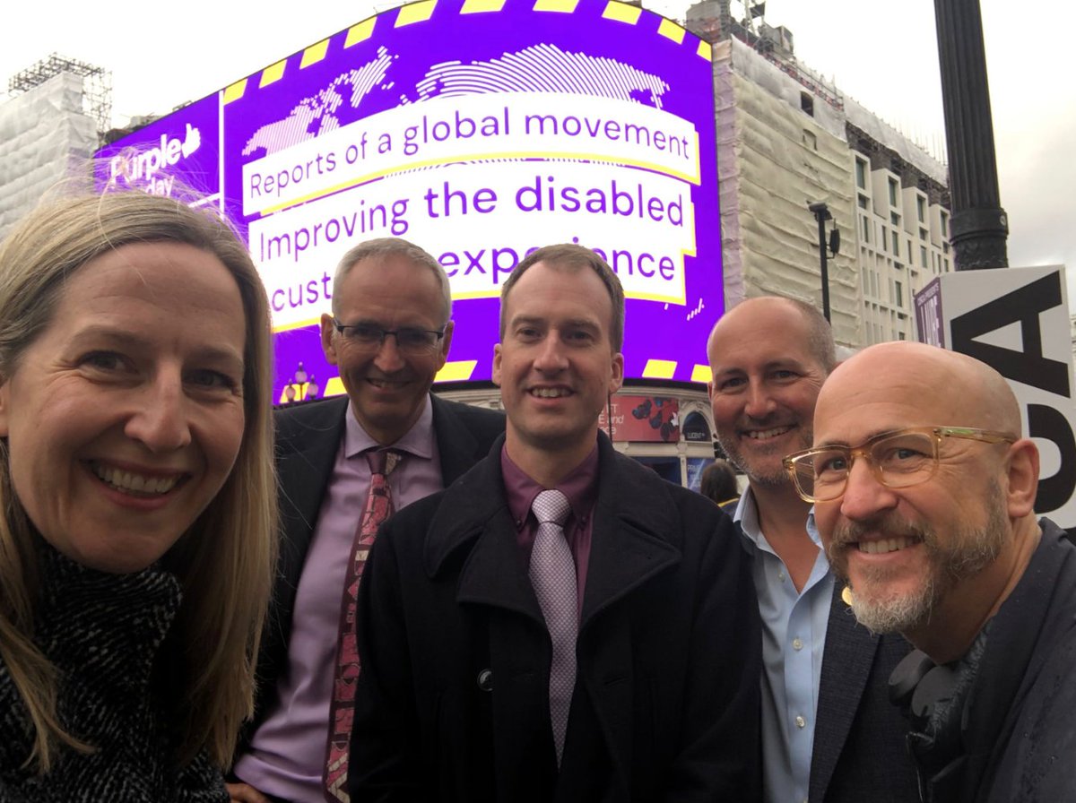 Last week we celebrated #PurpleTuesday to raise awareness about disabled people's customer experience 🟣

See our Disability and Access Ambassadors supporting #PT2022 at Piccadilly Circus to raise awareness across:

💷 Banking
💼 Insurance
🌍 Tourism
🛍 Retail
📱 Technology