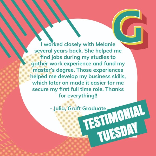 It's #TestimonialTuesday time! 🥳

We always want Grafters that go through our recruitment process to feel a renewed sense of their personal strengths and motivations. It's lovely to see the way Julia's experience with Graft has positively affected her career even years later. 💖