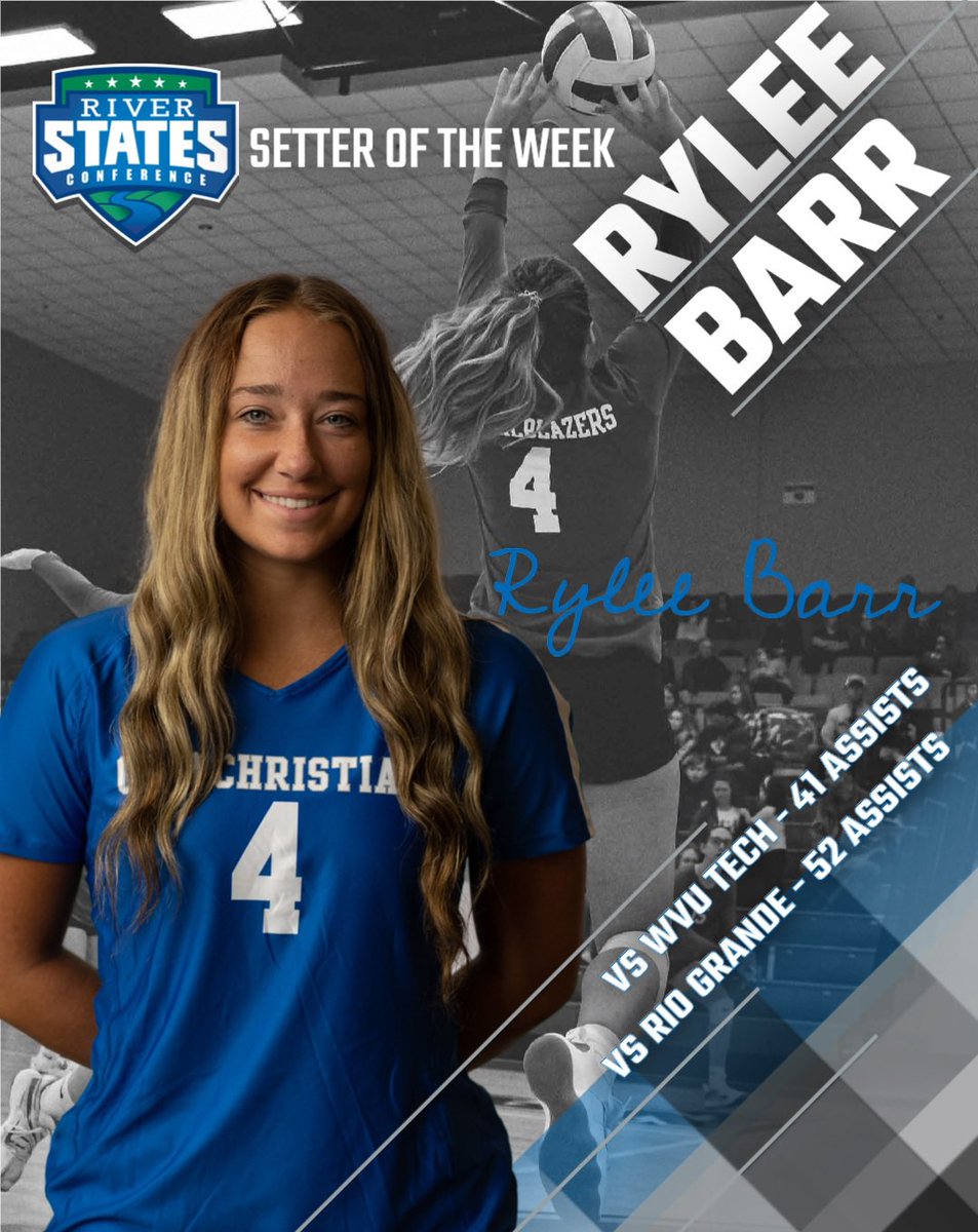 🚨 SETTER OF THE WEEK 🚨
Rylee Barr is the RSC Setter of the Week after two impressive performances to help lead <a href="/OhioChr_VB/">Ohio Christian Volleyball</a> to the conference tournament! #BlazerNation🔥