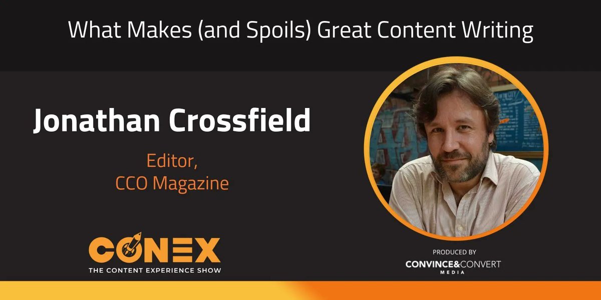 What Makes (and Spoils) Great Content Writing w/ <a href="/Kimota/">kimota@bsky.social</a>  on The Content Experience Show by <a href="/Convince/">Convince & Convert</a> 

“...the whole point of content marketing is getting them to do something as a result of reading your content.”

#StealFromMarketing

buff.ly/3E45XGq