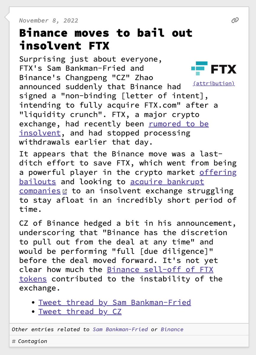 Binance moves to bail out insolvent FTX November 8, 2022  https://t.co/Ode0yFEbml