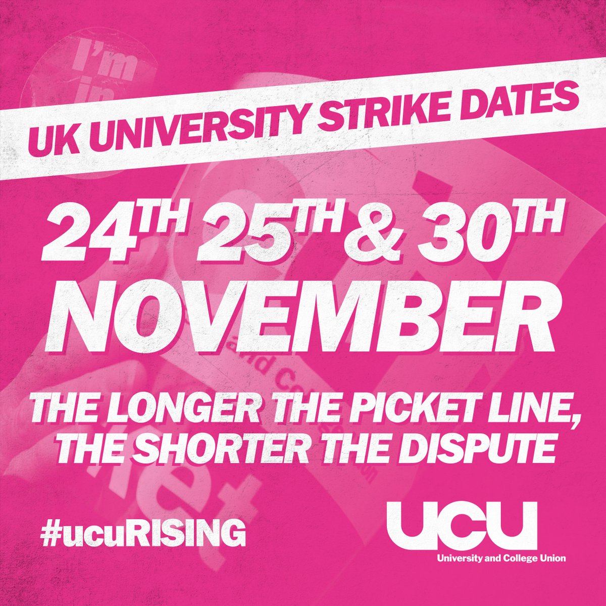 We are going to deliver the biggest picket lines ever seen in higher education.

And we need every single one of you to play your part.

Add these dates to your diaries.

#ucuRISING