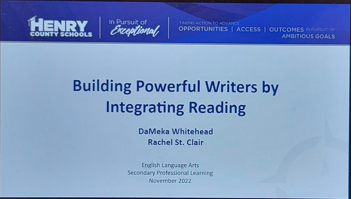 MrsDaMeka's tweet photo. The connection between Reading and Writing.....Specifically using Reading Instruction to lead our students in @HenryCountyBOE
to greater writing outcomes.
#ExpectExceptionalHCS
#BuildingPowerfulReadersandWritersHCS #LiteracyinHenry @ELA_HCS @WHS_HCS https://t.co/KAX2rVTKLS