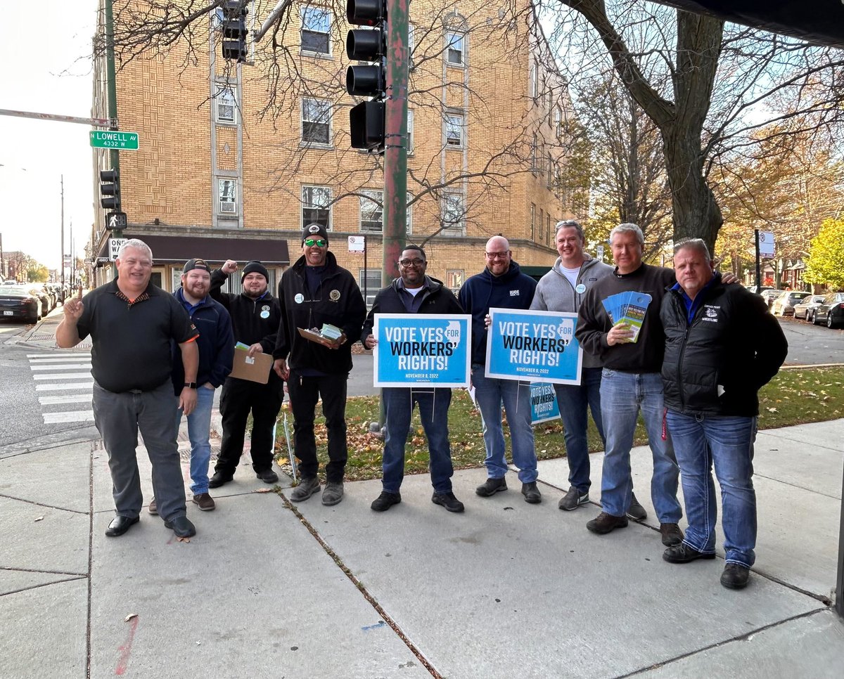 It’s Election Day! 

Workers are out all across Chicago &amp; Cook County GOTV for Workers’ Rights because workers are on the ballot. It’s time we protect rights in the workplace once and for all by putting them into our state constitution.

#VoteYESforWorkersRights