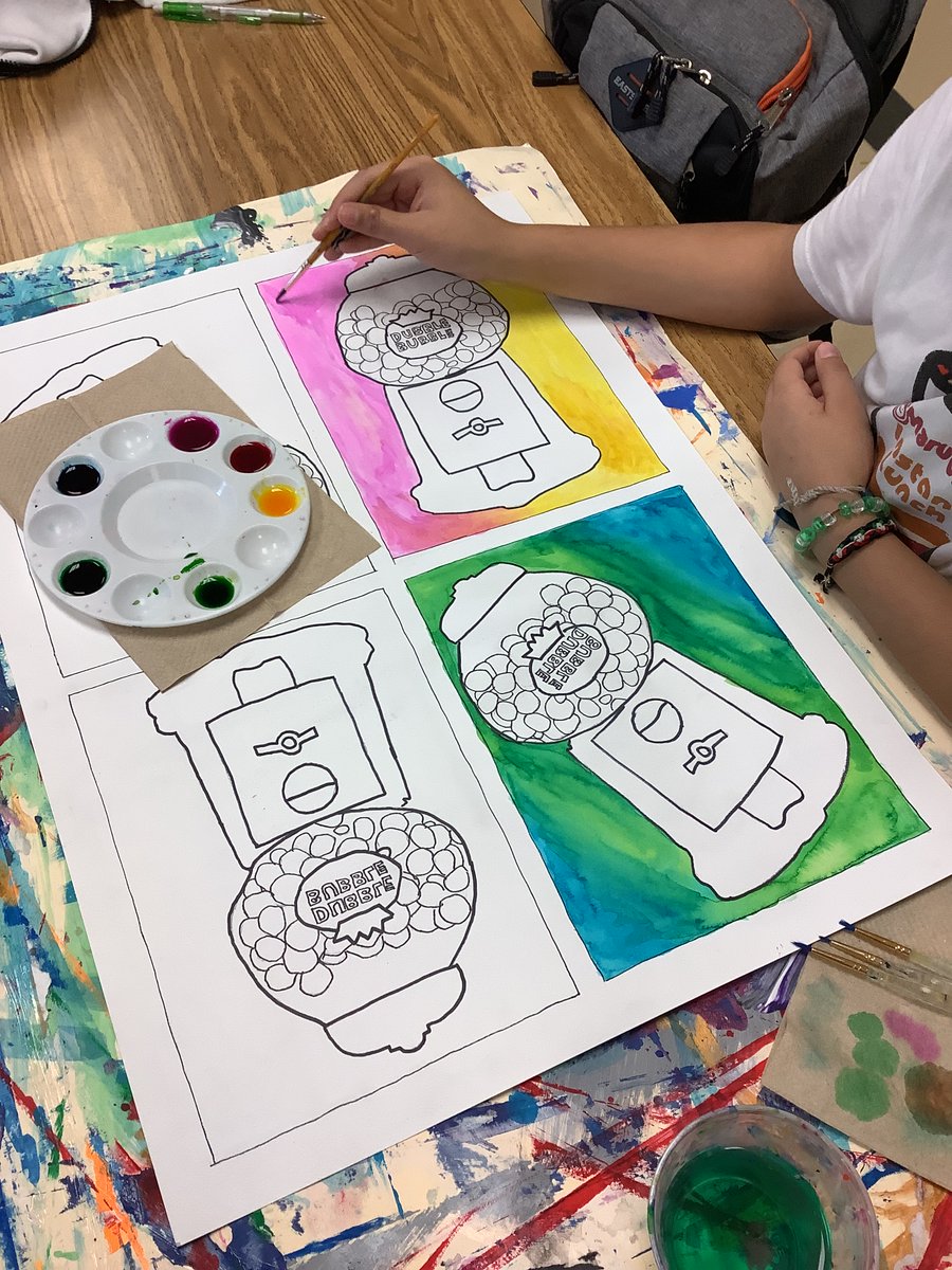 RDeike's tweet photo. The @OPS_RMMARRS 7th grade artist make their art POP with bright colors. It is also makes them hungry! https://t.co/UMOgSLyVPs