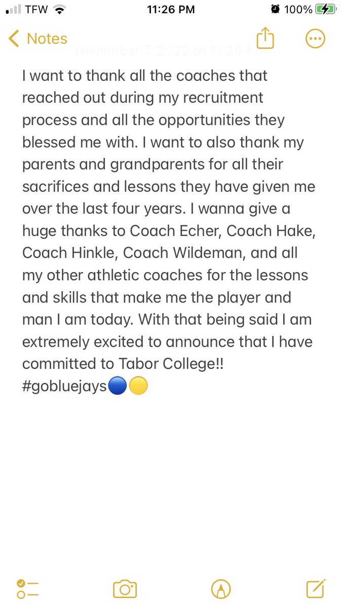 100% committed #gobluejays 🔵🟡 <a href="/TaborCoachG/">Mike Gardner</a> <a href="/Tabor_Football/">Tabor Football</a>