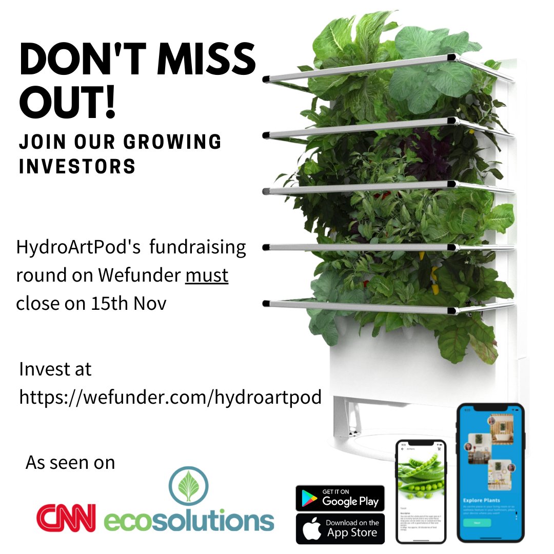 HydroArtPod's tweet photo. Our fundraise on Wefunder closes next week! Last chance to invest and own part of the company bringing the power of vertical farming into homes around the world.⁠
⁠
Invest here https://t.co/zJOyMxj7Is⁠
#hydroartpod #wefunder #cnn #ecosolutions https://t.co/5jZnNzbgXr