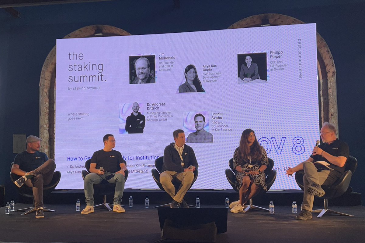 SwarmMarkets's tweet photo. Thanks to @StakingRewards for having us at #StakingSummit2022.
@PhilippPieper spoke alongside @AliyaDG (@sygnumofficial) @laszlo__szabo (@Kiln_finance) @mopsko (@Finoa_io Consensus Services GmbH) and @jgm (@AttestantIO) on institutions moving into staking
https://t.co/8Sv7PmvRbX https://t.co/XoGfLlS2Rh