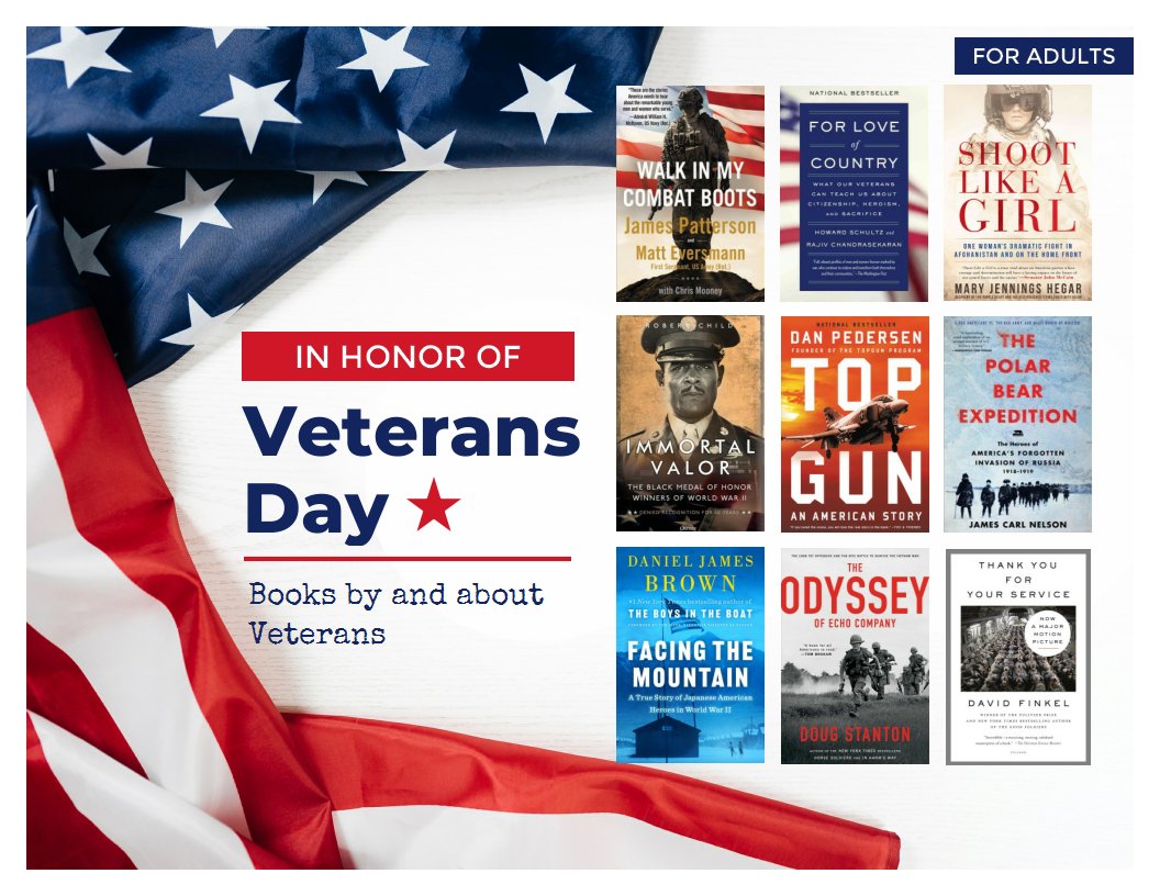 NOBLELibraries's tweet photo. On November 11th we observe Veterans Day. Originally, known as Armistice  Day, this holiday was created to mark the end of World War I.  Today, this occasion honors veterans of ALL wars for their service and sacrifice.  #noblelibraries https://t.co/AEiKfk7g3Y https://t.co/yyUJVO1L7G