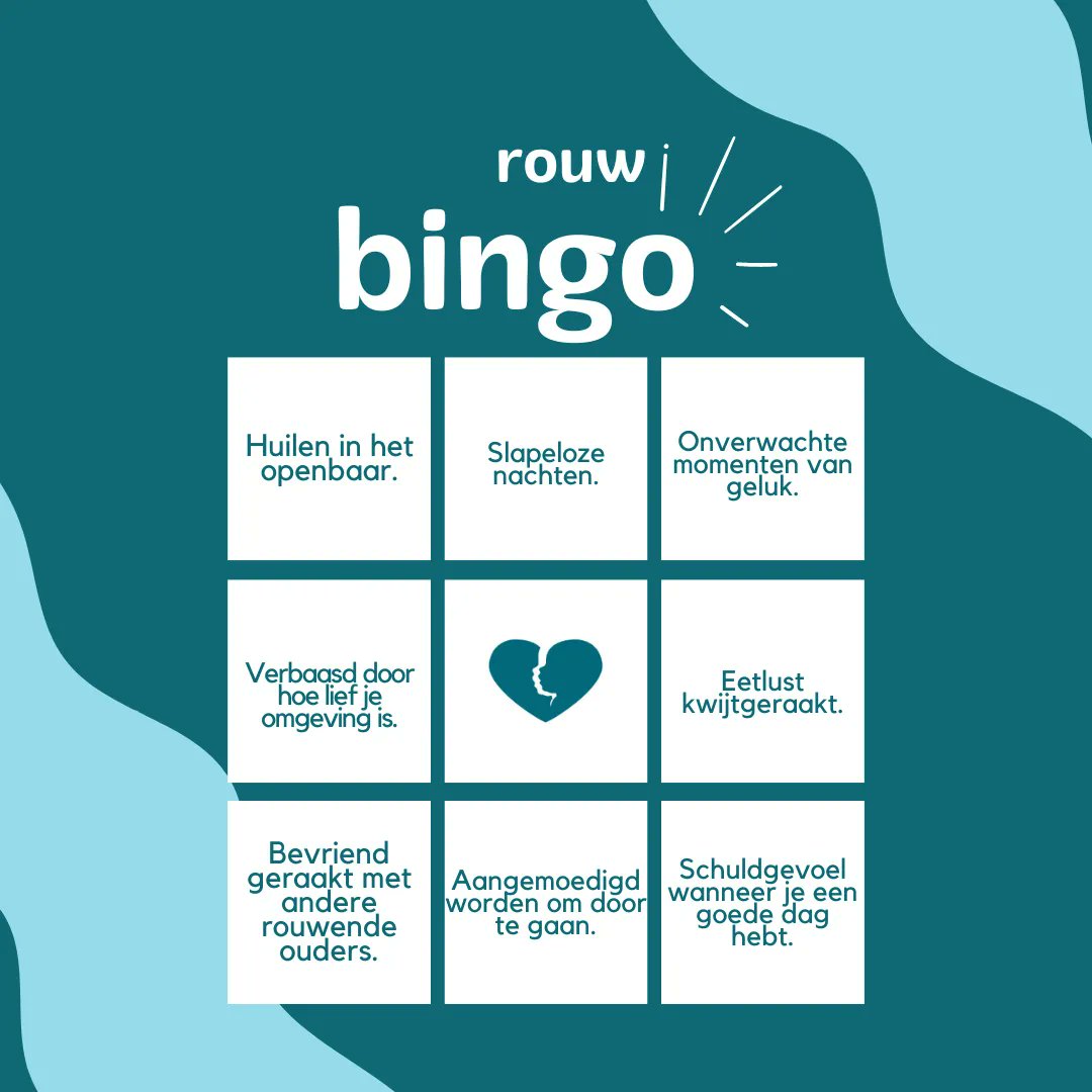 StilleLevens's tweet photo. ✨ Zin in een potje bingo? ✨
Rouwen is lastig en vooral; niet lineair. Het ene moment lijkt het allemaal 'goed' te gaan maar toch lig je vervolgens de hele nacht wakker met een hoofd vol "wat als". Hoeveel kun jij er van deze bingokaart afvinken?

#rouw #bingo https://t.co/JT6mq1oVlu