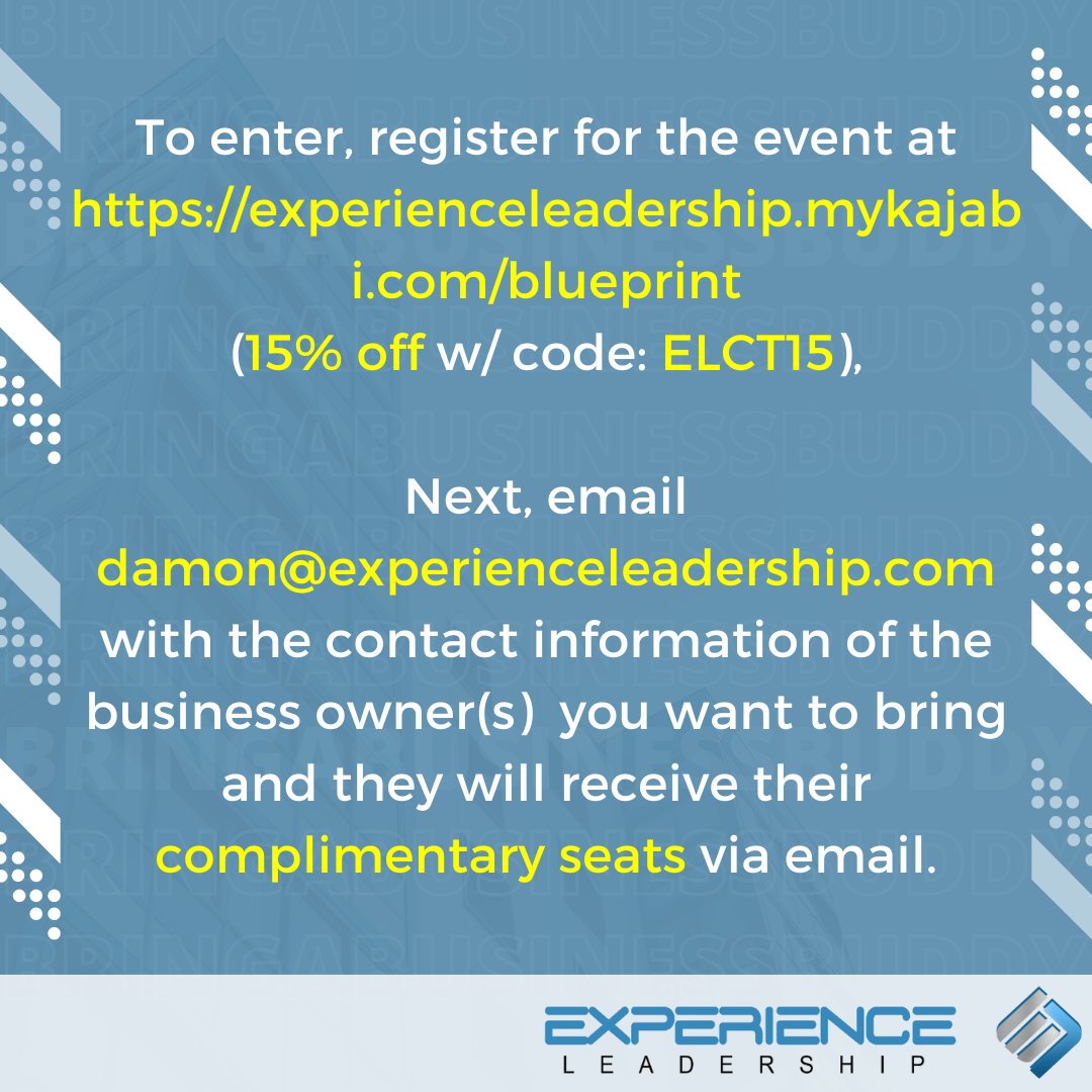 experiencelead's tweet photo. The Q1 Blueprint is on Dec 9th, 8-1p &amp; we want your help! Invite your favorite business owner buddies to attend this event ON US! Brings the most guests &amp; WIN A 50” TV!

Register now &amp; call your business buds!

Ts &amp; Cs apply; check photos for details👉https://t.co/2Ya2beqOqe https://t.co/Y3TgkOCSIV