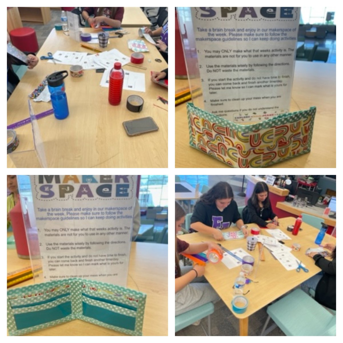 Students are enjoying the new RECHS library Makerspace. For the next two weeks students can stop by and make a duct tape wallet. We love seeing their creativity unfold! #RISDLibraries