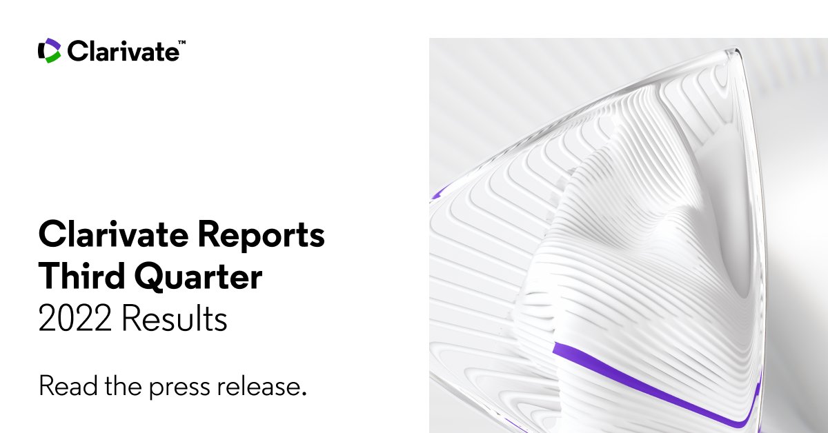 Clarivate's tweet photo. $CLVT>> Clarivate third quarter 2022 results are now available at https://t.co/Npu79UYEZ6. 
 
#Clarivate #CLVT https://t.co/yREw52aVgK