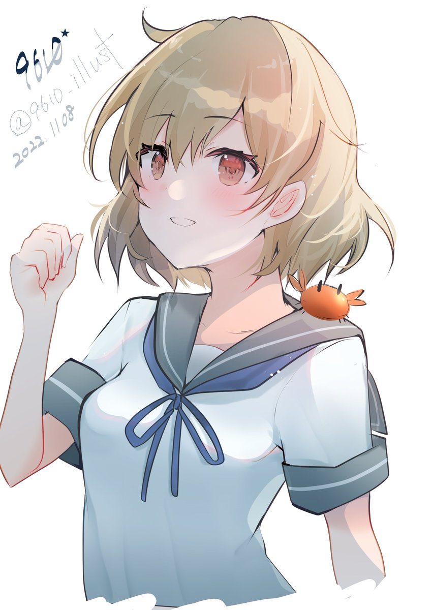 oboro (kancolle) 1girl short hair school uniform serafuku sailor collar upper body white background  illustration images