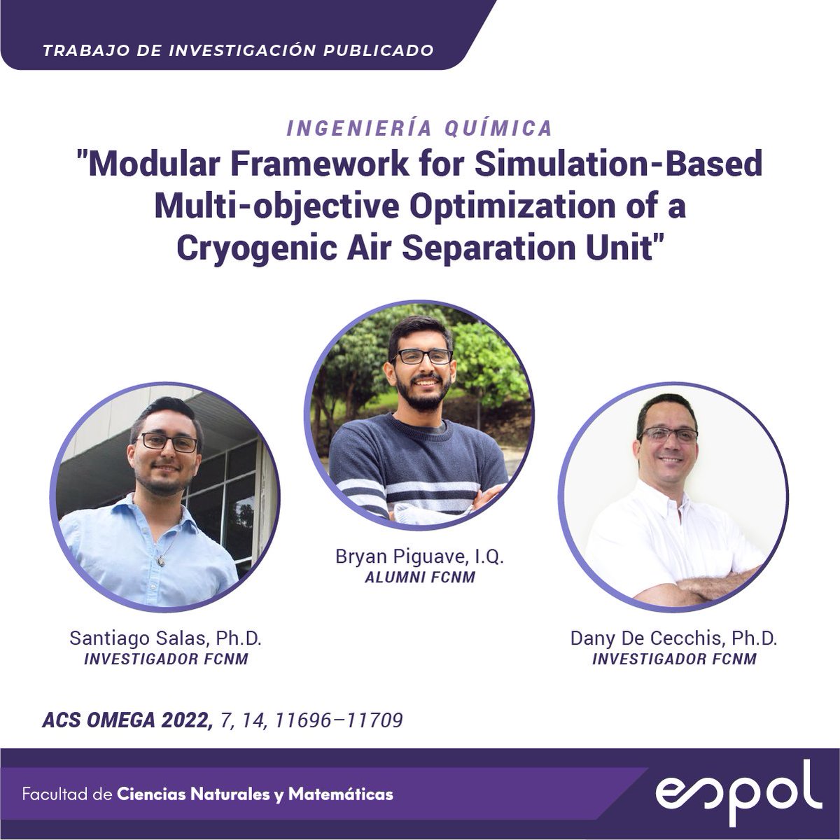 El Alumni Bryan Piguave, junto a Dany De Cecchis y Santiago Salas, publicaron un artículo Q1 que interconecta simuladores de procesos químicos con librerías en Python para obtener parámetros de operación óptimos en una unidad de producción de oxígeno➡️bit.ly/PCSIQ