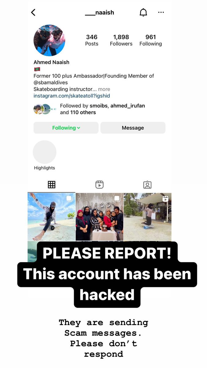 My Instagram Account has been Hacked. If anyone receives any messages from it please don’t respond
Help me report this instagram.com/___naaish?igsh…