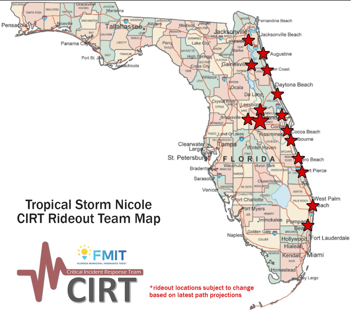 FMIT Alert LV 5: Nicole Projected to Make Landfall as Hurricane Along FL East Coast Early Thurs. Hurricane Warnings Issued Ahead of Landfall. Additional Information at synergyfmit.com/fmit-alerts/