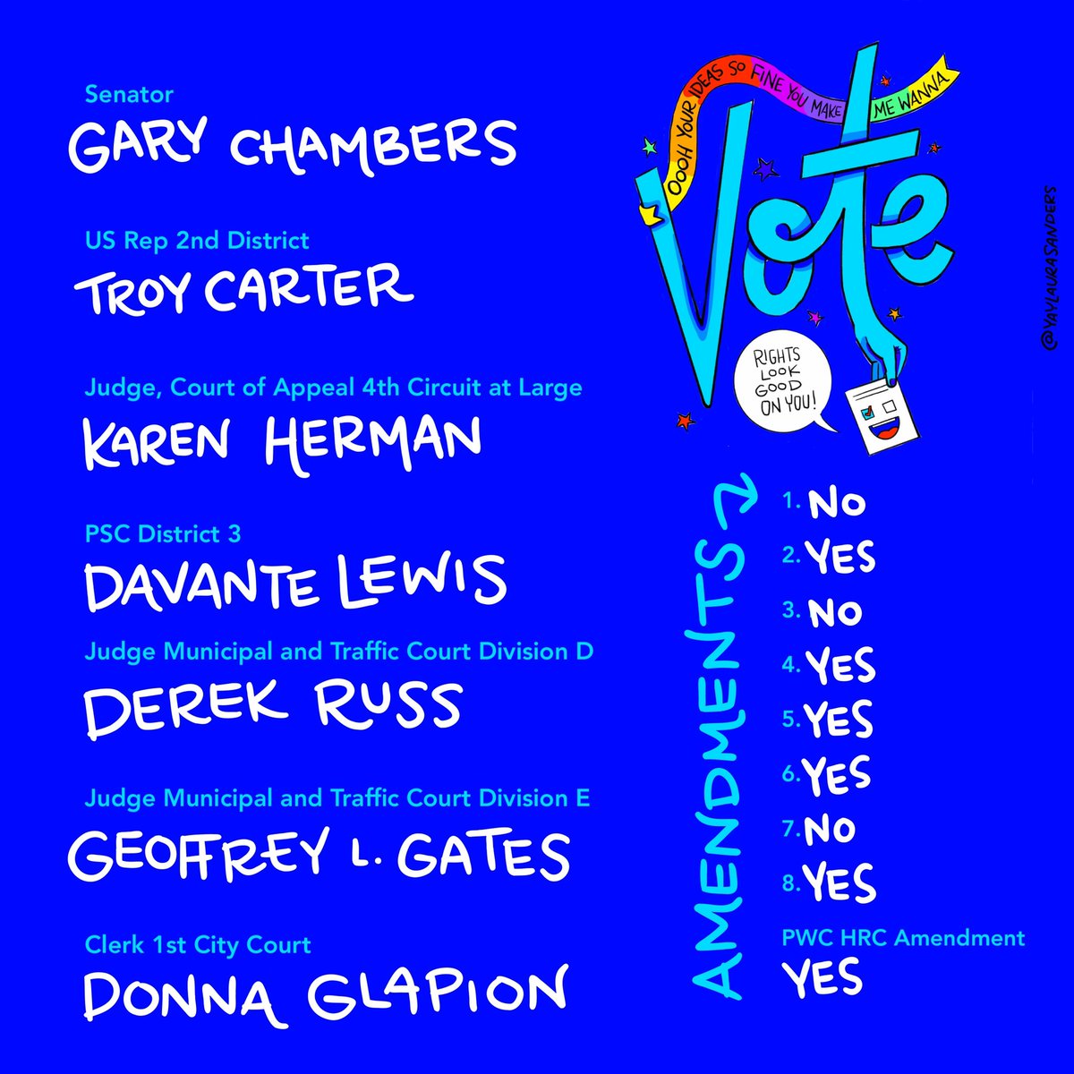 Are you in New Orleans thinking “dang this Election Day snuck up on me, I’ve just want a reasonable and caring friend to tell me a good way to vote.” Here ya go: