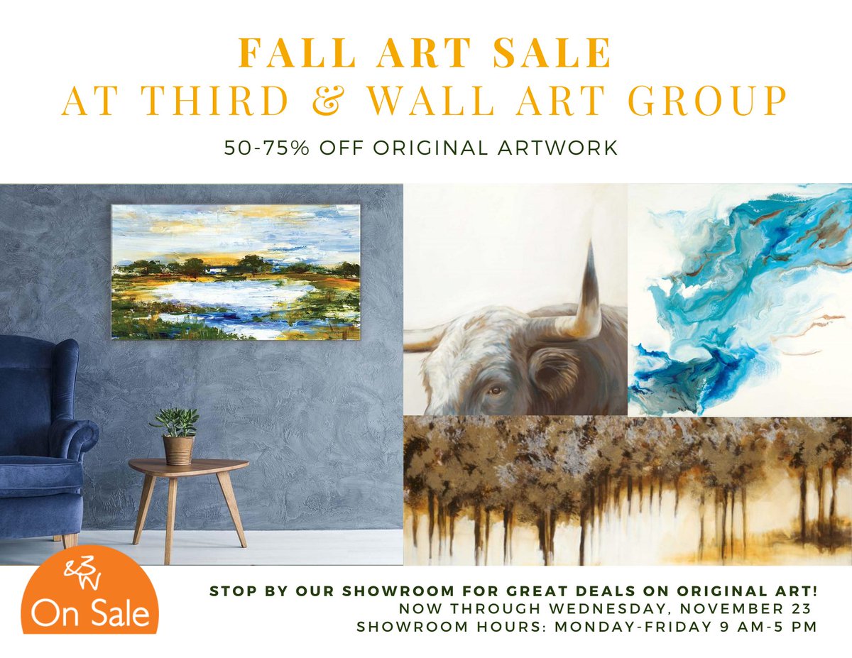 Our fall art sale is going on now! Come by our showroom to find amazing deals on original art and go home with your perfect piece! The sale ends Wednesday, November 23 #artsale #fallsale #artdecor #wallart #originalart #artprints #artdecor #artgallery #artpublisher #artconsulting