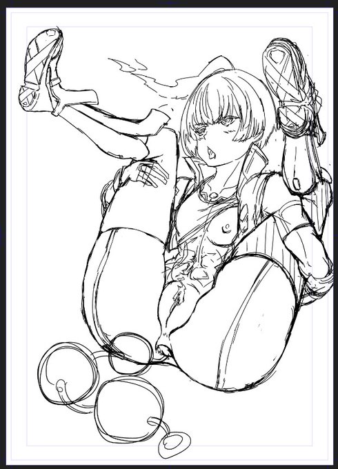 下書き。片足腋に挟んでみた。 