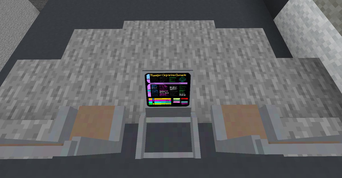 DrBlockheadMC's tweet photo. The center console computer the captain users in #Voyager with right click open option, with the same base as the chairs.

Chairs are sittable.

#minecraftmods #ussvyoyager #minecraft #curseforge #StarTrek #StarTrekVOY #StarTrekUniverse https://t.co/6lOlzqEVhj