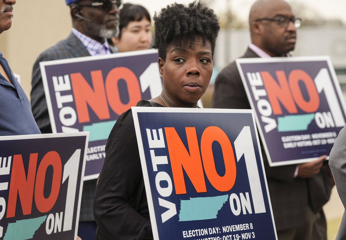 MLK50Memphis's tweet photo. The language “right-to-work” does not appear anywhere on today's ballot, and some employment lawyers say the amendment is framed in a way that intentionally ignores the context of what “right-to-work” really means. https://t.co/53f47KPxxk https://t.co/flfjpkGGdE