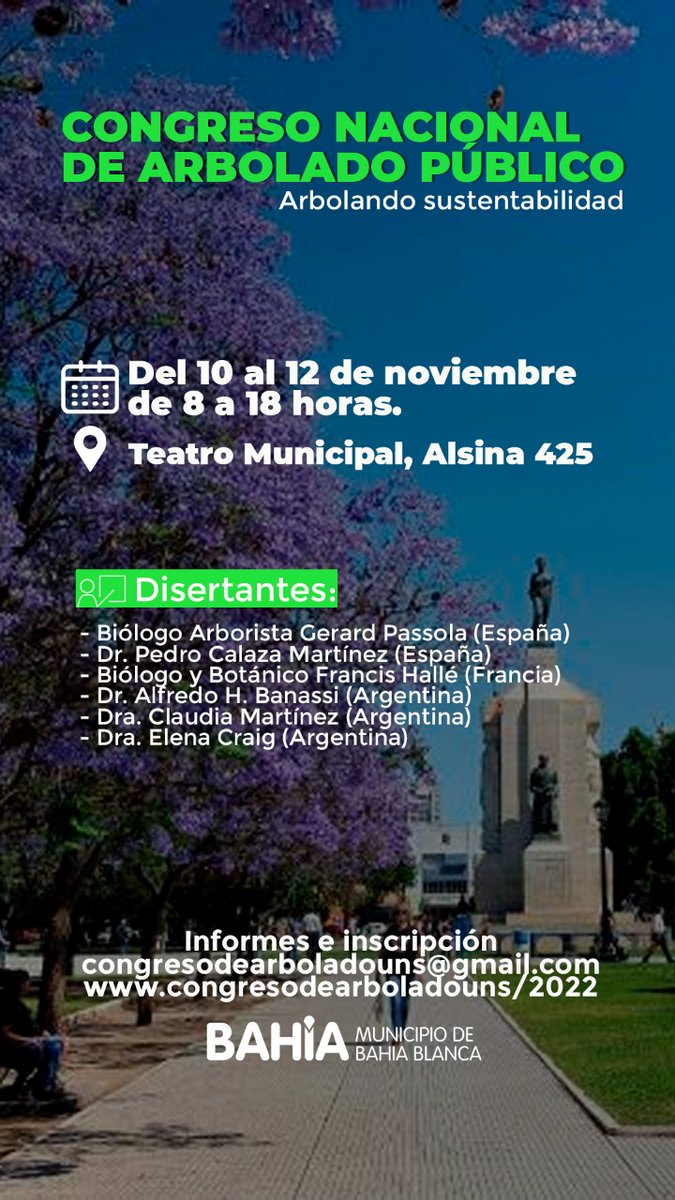 seguridadmbb's tweet photo. 🌳V Congreso Argentino de Arbolado Público

🗓Se llevará  a cabo desde el jueves 10 al 12 de noviembre

👩🏽‍🏫👨🏻‍🏫Participarán de destacados expositores nacionales e internacionales https://t.co/ijdgsGT1KD