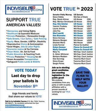 IndivisibleTac's tweet photo. Waited until the last day? We got you covered! Vote for these heavily researched and highly endorsed candidates by 8pm tonight! #VoteTrue #ElectionDay https://t.co/2pwBYY11Um