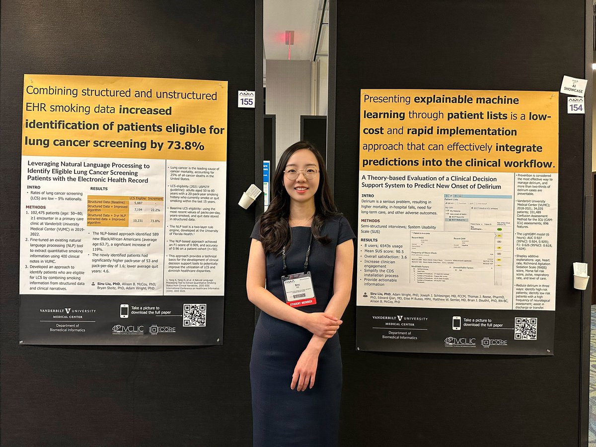 Please stop by my posters #154 and #155 at 5pm today Columbia Hall. #AMIA2022