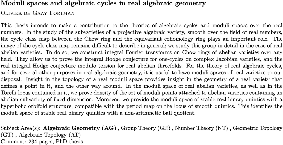 arxiv.org/abs/2211.02710…
O D G Fortman
Moduli spaces and algebraic cycles in real algebraic geometry