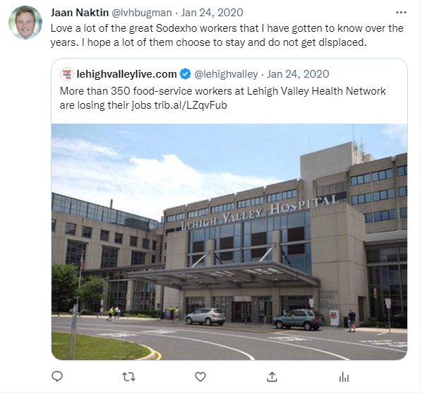 lvhbugman's tweet photo. This tweet from 1/2020 - the failed experiment - Sodexho is coming back!! https://t.co/C2O2E72PVi