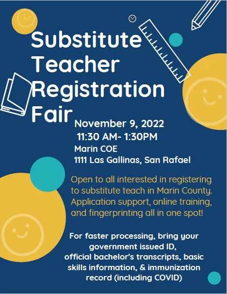 MCOEPD's tweet photo. Tomorrow! Know anyone who is interested in #substituting in #schools? We are looking for great #substituteteachers.
This fair is a one-stop registration #event on Wednesday 11/9 from 11:30am-1:30pm. No RSVP required. https://t.co/xfbUyYmK7h