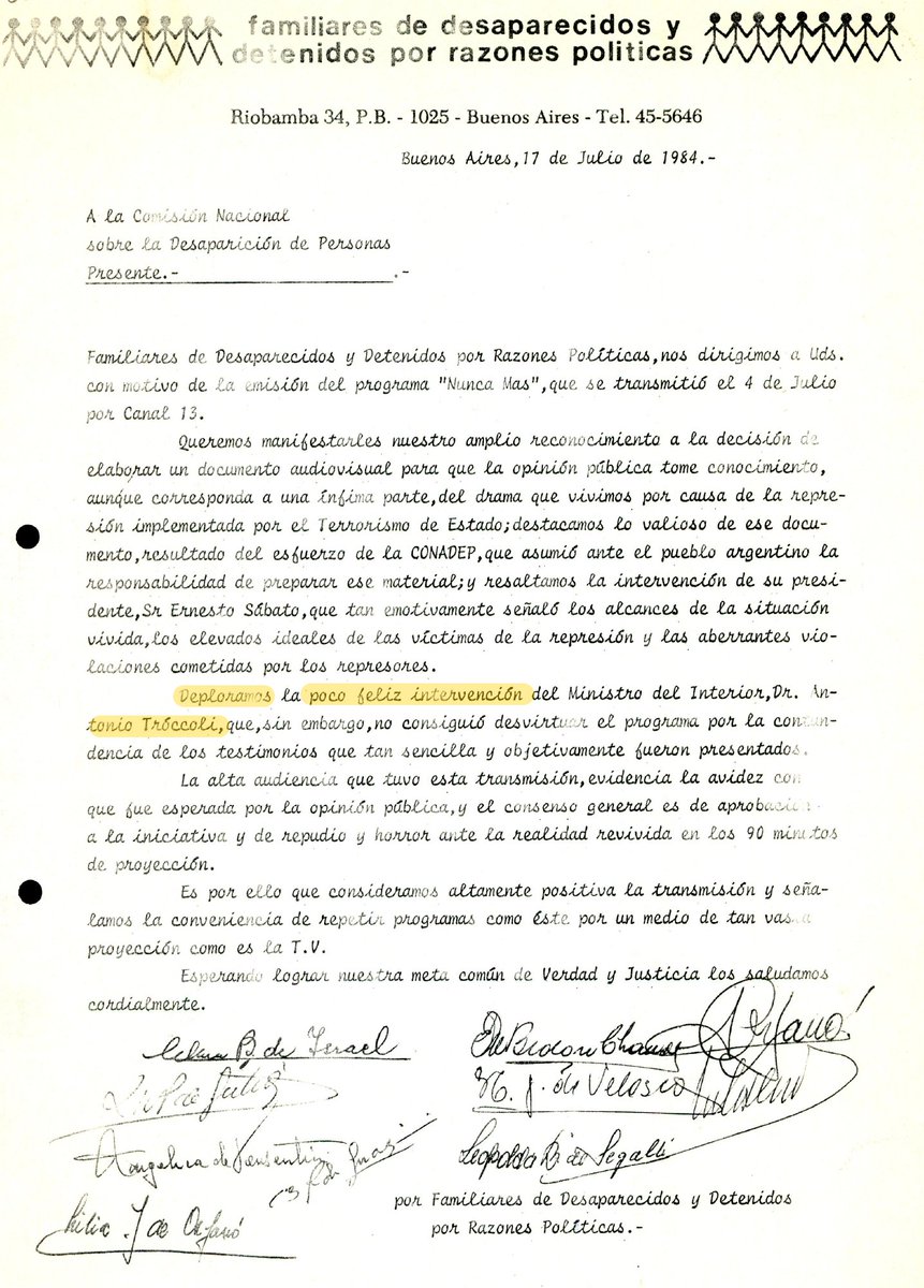 Hay polémica porque dicen que se "distorsionó" el rol de Troccoli en Argentina, 1985 (aparece con material de archivo).

Entre los organismos de DDHH, el repudio fue inmediato a su "introducción" al programa Nunca Más.

Acá un comunicado que emitió entonces <a href="/Familiares_Cap/">Familiares de Desaparecidos y Detenidos x Raz.Pol.</a>