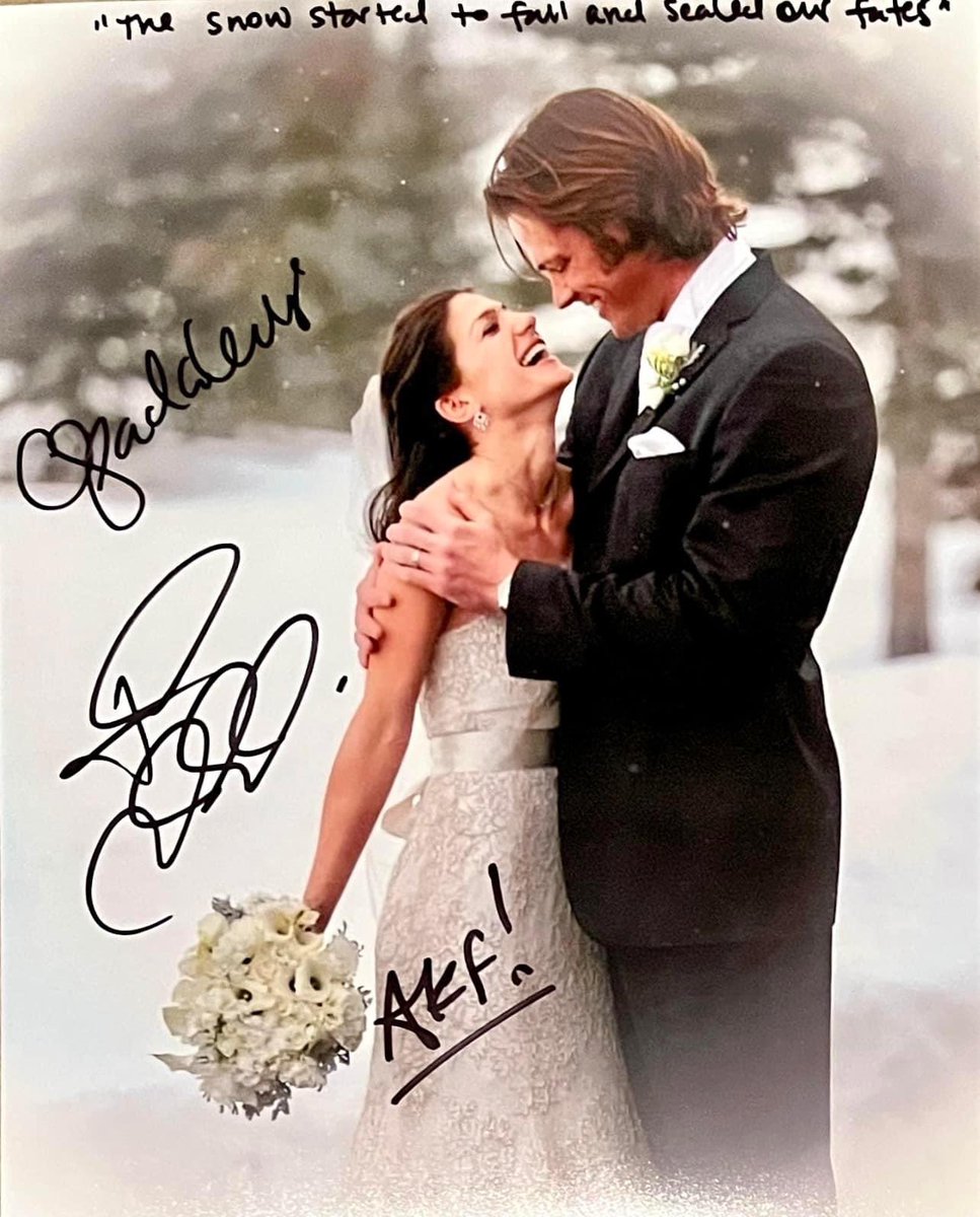Signed and inscribed Wedding Photo of @jarpad JaredPadalecki and @GenPadalecki GenevievePadalecki! “The snow started to fall and sealed our fate”. From a message on their anniversary!!💜
#supernatural #supernaturalfamily