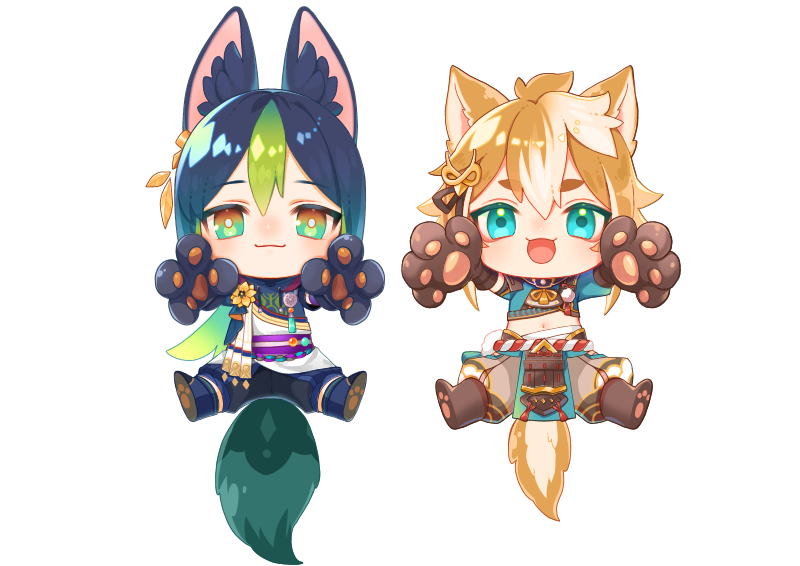 gorou (genshin impact) multiple boys 2boys animal ears tail gloves male focus chibi  illustration images