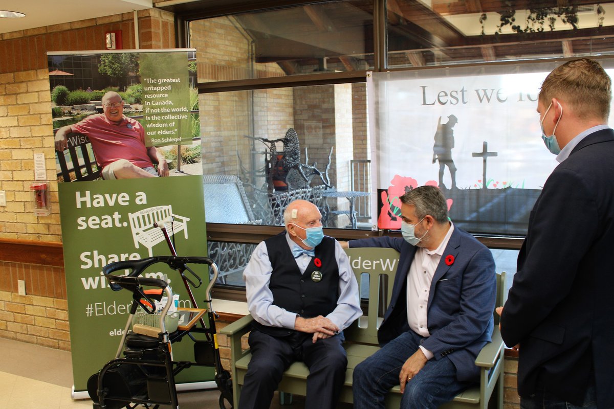 SchlegelVillage's tweet photo. Proud of the team and residents at Brampton’s Sandalwood Park, sharing our approach to service and support today with @PaulCalandra and MPP Graham McGregor. 

The beauty of a Village, small neighbourhoods and individualized dementia supports in #longtermcare on full display! https://t.co/htmKZtO76w