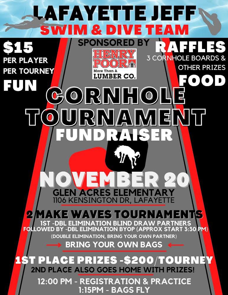 bronchoswimdive's tweet photo. 🎟️ RAFFLES 🎟️
11/20 join us &amp; the Veteran Cornhole group for food, tournaments and $5 raffle tickets for a chance to win an awesome Heritage Carpentry 
Broncho or American Flag cornhole boards! 
Must be present to win! https://t.co/EhmP5Q6NTq