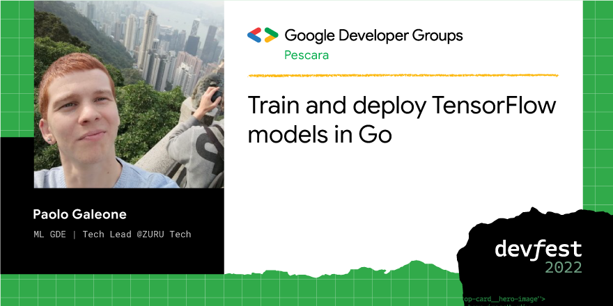 GDGPescara's tweet photo. Alla #devfestPescara2022, con Paolo Galeone, impareremo le basi dei binding di #TensorFlow #Go e come la libreria #tfgo ne semplifica l'utilizzo. Inoltre, scopriremo la flessibilità del formato SavedModel per progettare un ambiente di #machinelearning incrementale in Go! #Golang https://t.co/xKkPuYModC