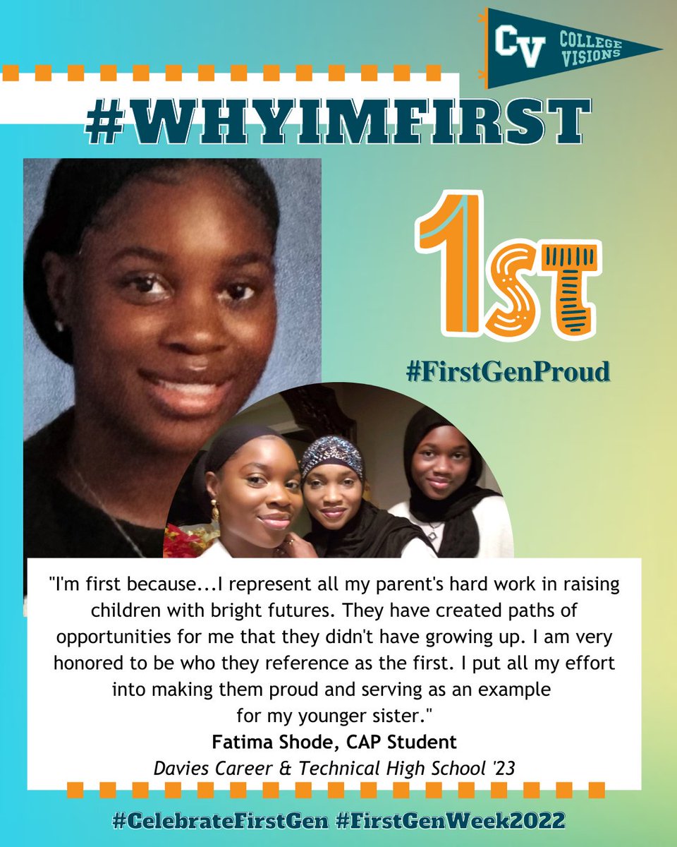 collegevisions's tweet photo. Happy First-Gen Day! Swipe through to read some of our College Access Program students’ #WhyImFirst stories! #FirstGenProud https://t.co/SkxwWHL9ir