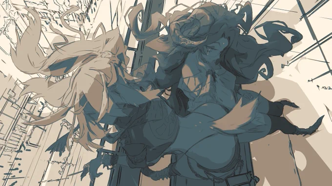 Checking the amount of hue and light/shadow. I adjusted MAMBA's horn since the shape and curving was way off.#yojimborock 