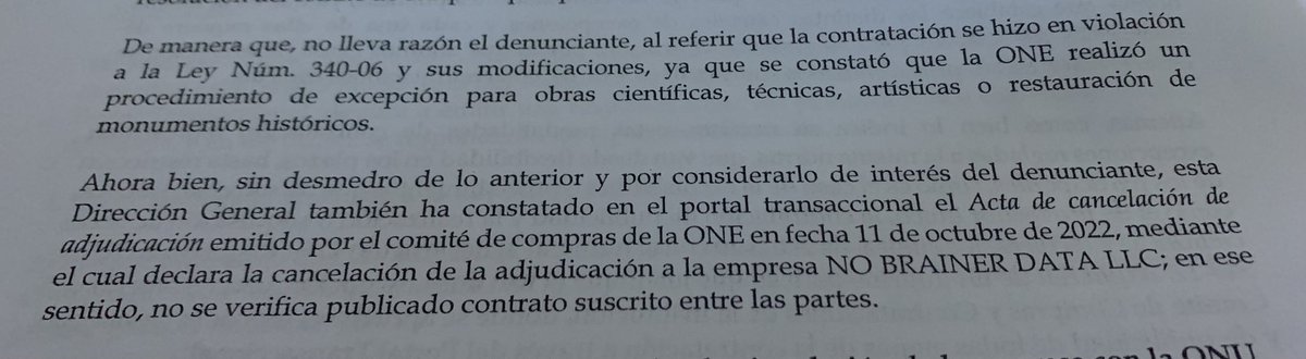 Ultimo minuto. Dirección de compras y contrataciones verifica que el día 11 octubre fué cancelado la adjudicación de la empresa vinculada a la ONU para Censo . No brainer data llc . Y No existe publicado contrato ONE y esa compañía. Gravísimo. Porque ha seguido trabajando Censo .