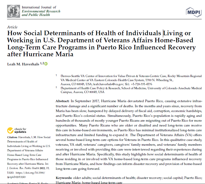 Who is looking for some riveting reading material?! I am pleased to share that a manuscript based on my dissertation work post-#HurricaneMaria in #PuertoRico has been published in <a href="/IJERPH_MDPI/">IJERPH</a> <a href="/MDPIOpenAccess/">MDPI</a>! Read all about it here: mdpi.com/1660-4601/19/2…