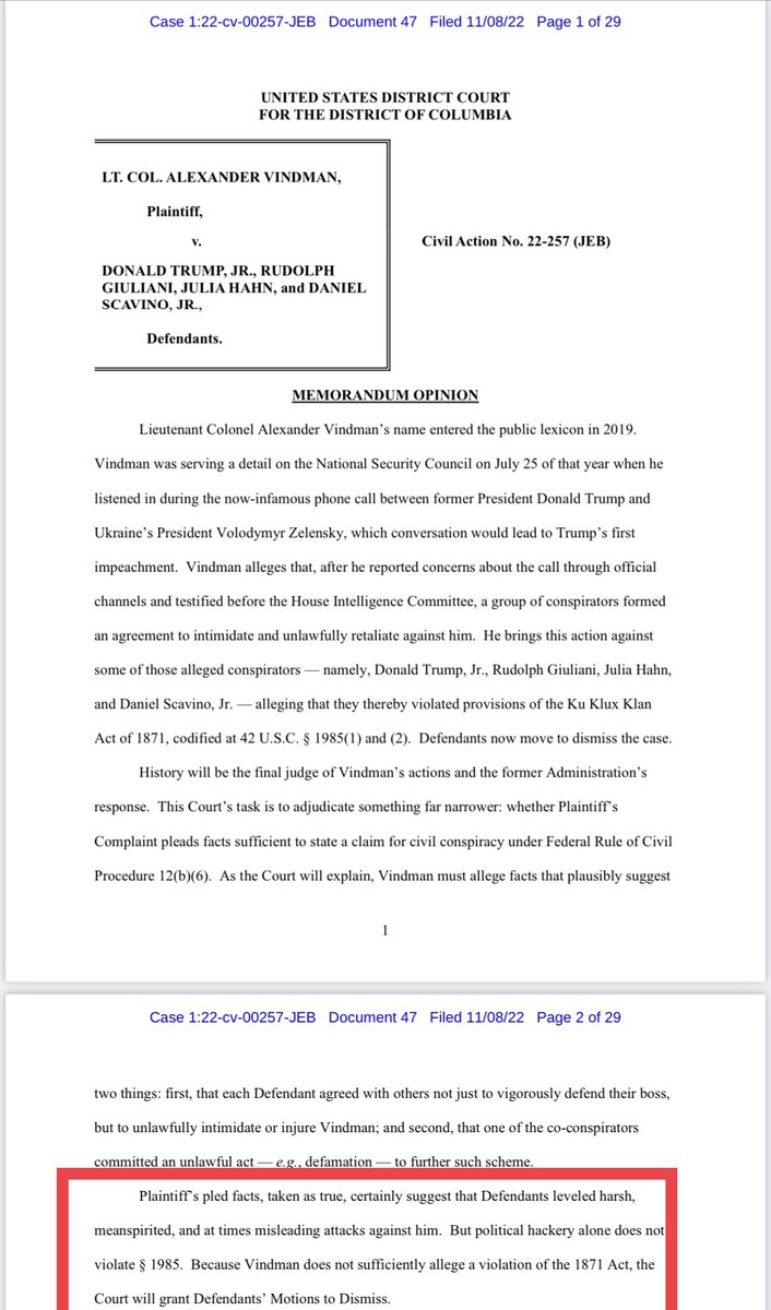 BOOM! In other news, our firm’s clients @DonaldJTrumpJr & @DanScavino just got Alex Vindman’s bogus lawsuit dismissed. Court said their criticisms were harsh, but not a civil rights conspiracy. Congrats to our clients and thanks to my awesome Dhillon Law colleagues on the win!