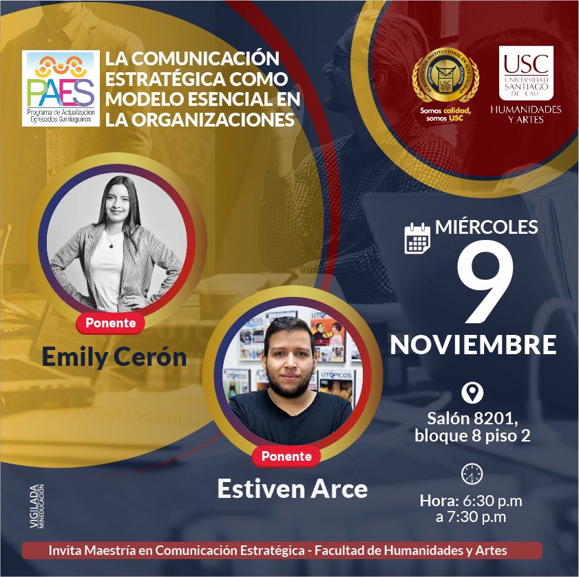 facultadhya's tweet photo. El próximo miércoles, nuestros egresados Emily Cerón y Estiven Arce nos hablarán de la Comunicación Estratégica como modelo esencial en las organizaciones desde su experiencia profesional.📚
¡Te esperamos para aprender mucho juntos! 🤗 https://t.co/83d9rETdaB