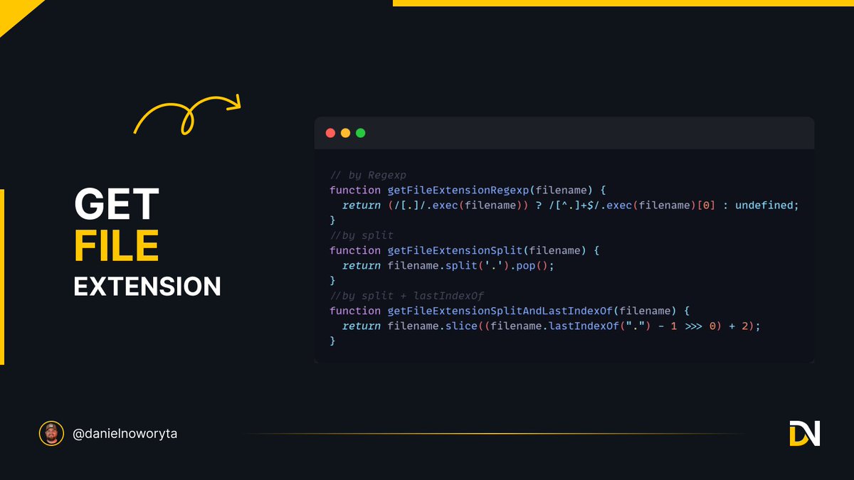 danielnoworyta's tweet image. JavaScript Tip 💡

How to get the file extension?

#javascript #javascripttip #jstip